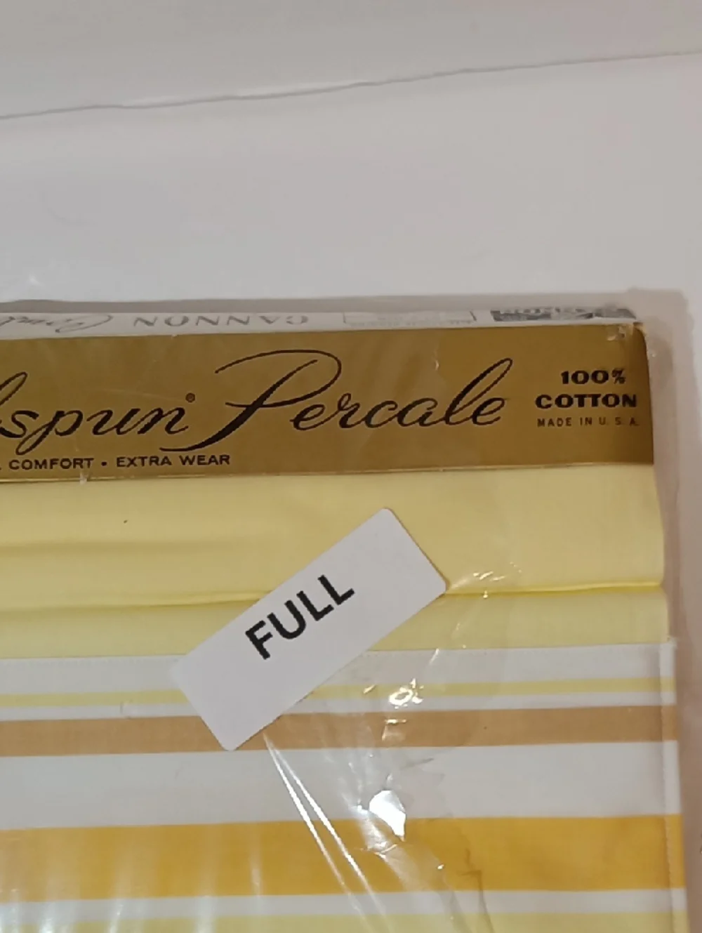 NOS Cannon Combspun Percale Double Flat Sheet 100% Cotton Yellow Stripe Strip
